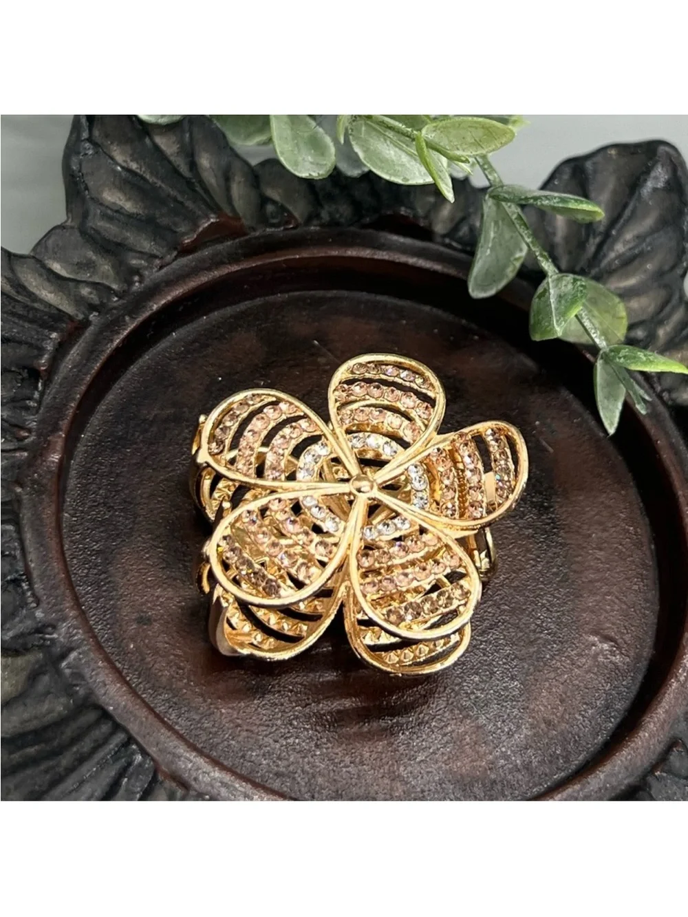Gold Floral Rhinestone Hair Clip - Sparkling-Petal Design FINAL PRICE DROP
